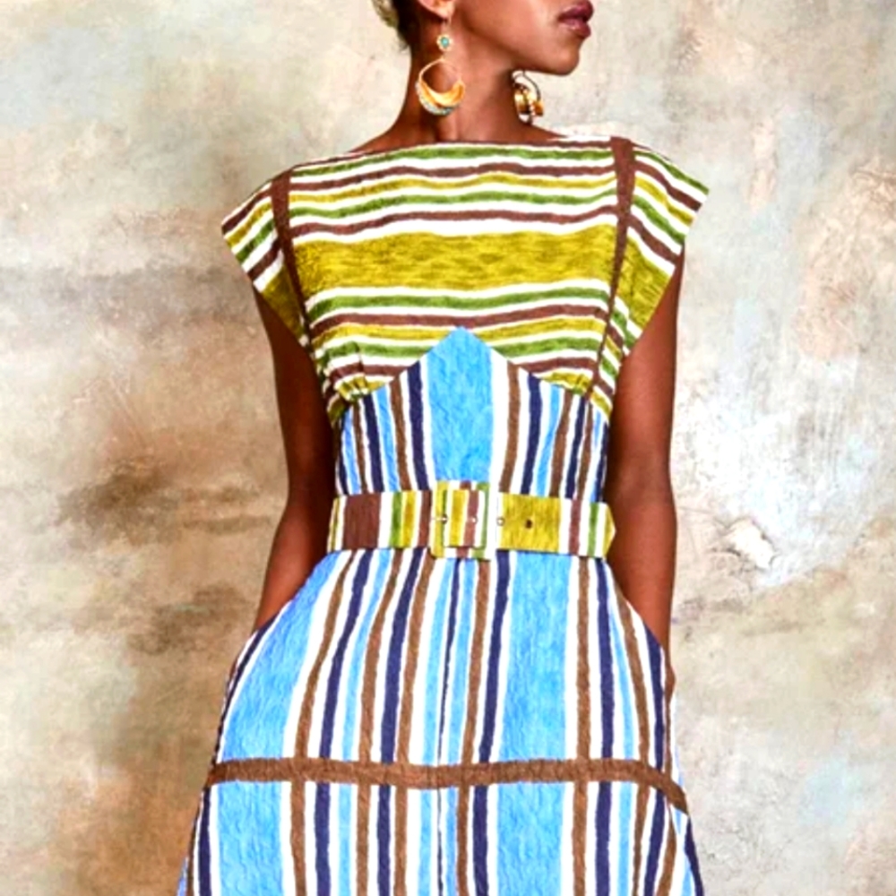 Boat Neck Sleeveless Woven Midi Dress